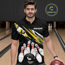 Load image into Gallery viewer, Custom Yellow Funny Bowling Jersey for Men Bowling Uniform Polo &amp; 1/4 Zip Bowling Team Shirts HNT128