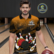 Load image into Gallery viewer, Custom Orange Funny Turkey Bowling Jersey for Men Thanksgiving Bowling Team Shirts Polo &amp; 1/4 Zip HNT125