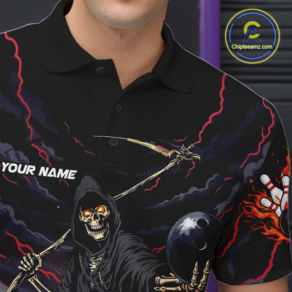 Custom Grim Reaper Flame Bowling Jersey for Men Bowling Team Shirts Polo & 1/4 Zip HNT193