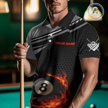 Load image into Gallery viewer, Personalized Grey 8 Ball Flame Billiard Shirts for Men, Billiard Team Polo &amp; 1/4 Zip Shirts NNT65