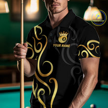 Load image into Gallery viewer, Black And Gold 8 Ball Crown Tribal Billiard Shirt For Men Custom Pool Jersey Billiard Team Shirt TDM4724