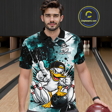 Load image into Gallery viewer, Custom Teal Funny Duck Bowling Jersey for Men Bowling Uniform Polo &amp; 1/4 Zip Bowling Team Shirts HNT237