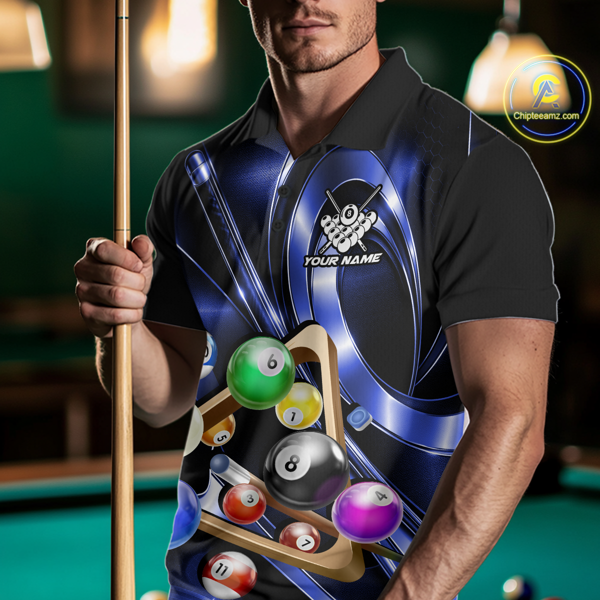 Custom Ball Pool Shirts Blue Billiard Shirt for Men Billiard Team Jersey Billiard League NNT180