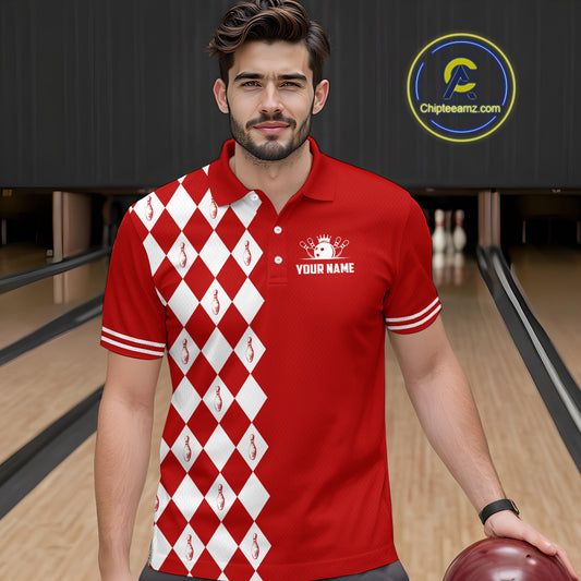 Funny red and white argyle retro Bowling Shirt for men Custom Does this shirt make my balls look big NQS10611