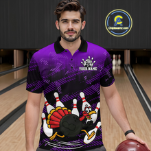 Load image into Gallery viewer, Custom Purple Funny Turkey Bowling Jersey for Men Thanksgiving Bowling Team Shirts Polo &amp; 1/4 Zip HNT125