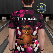 Load image into Gallery viewer, Custom Pink Funny Beaver Bowling Team Shirt Men Bowling League Jersey Polo Bowling Outfit QZT764