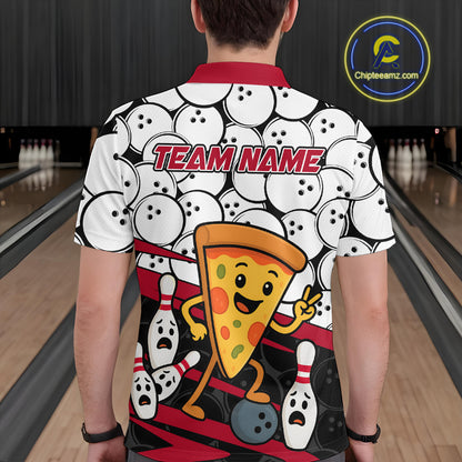 Custom Red Funny Pizza Bowling Shirt Bowling with Food for Men Polo Bowling Jersey QZT799