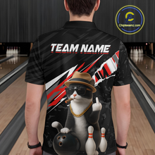 Load image into Gallery viewer, Custom Red Funny Cat Bowling Jersey for Men Bowling Shirt Polo &amp; 1/4 Zip Bowling Team Shirts HNT136