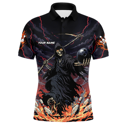 Custom Grim Reaper Flame Bowling Jersey for Men Bowling Team Shirts Polo & 1/4 Zip HNT193