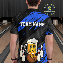 Load image into Gallery viewer, Custom Blue Funny Beer Bowling Jersey for Men Bowling Uniform Polo &amp; 1/4 Zip Bowling Team Shirts HNT107