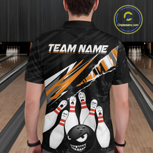 Load image into Gallery viewer, Custom Orange Funny Bowling Jersey for Men Bowling Uniform Polo &amp; 1/4 Zip Bowling Team Shirts HNT128