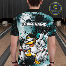 Load image into Gallery viewer, Custom Teal Funny Duck Bowling Jersey for Men Bowling Uniform Polo &amp; 1/4 Zip Bowling Team Shirts HNT237