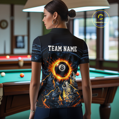 Personalized Funny Wolf 8 Ball Pool Women Billiard Polo & 1/4 Zip, Billiard Shirt, Billiard Team Jerseys NNT144