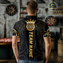 Load image into Gallery viewer, Black And Glowing Gold Dartboard Crown Tribal Darts Shirt For Men Custom Darts Team Jersey TDM4727