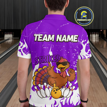 Load image into Gallery viewer, Custom Purple Funny Turkey Bowling Jersey for Men Thanksgiving Bowling Team Shirts HNT115