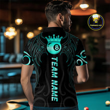 Load image into Gallery viewer, Black And Blue Cyan 8 Ball Crown Billiard Shirt For Men Custom Pool Team Jersey Polo &amp; 1/4 Zip TDM4726