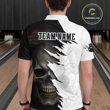 Load image into Gallery viewer, Custom Black White Skull Bowling Jersey for Men Bowling Polo &amp; 1/4 Zip Bowling Team Shirts HNT111