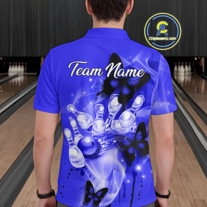 Custom Navy Blue Butterflies Bowling Shirts for Men Women Team MBL120
