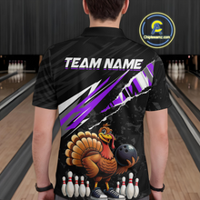Load image into Gallery viewer, Custom Purple Funny Turkey Bowling Jersey for Men Thanksgiving Bowling Shirts Polo &amp; 1/4 Zip HNT117