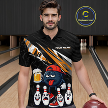 Load image into Gallery viewer, Custom Orange Beer Bowling Jersey for Men Bowling Team Shirts Bowling Uniform Polo &amp; 1/4 Zip HNT133