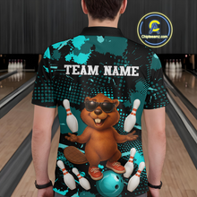Load image into Gallery viewer, Custom Teal Funny Beaver Bowling Team Shirt Men Bowling League Jersey Polo Bowling Outfit QZT764