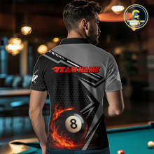 Load image into Gallery viewer, Personalized Grey 8 Ball Flame Billiard Shirts for Men, Billiard Team Polo &amp; 1/4 Zip Shirts NNT65