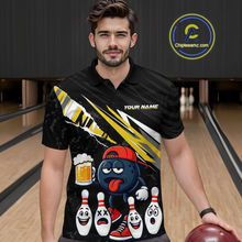 Load image into Gallery viewer, Custom Yellow Beer Bowling Jersey for Men Bowling Team Shirts Bowling Uniform Polo &amp; 1/4 Zip HNT133