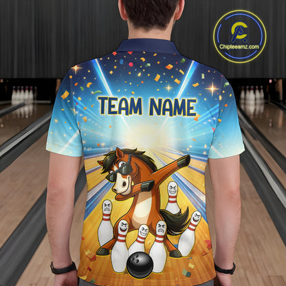 Funny Horse Bowling Jersey for Men Custom Bowling Team Shirts Bowling League Polo & 1/4 Zip HNT182