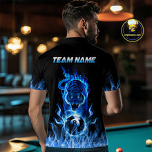 Load image into Gallery viewer, Custom Blue Tiger Flaming 8 Ball Pool Men Billiard Polo &amp; 1/4 Zip Shirts Billiard Team Shirt NNT79