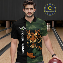 Load image into Gallery viewer, Custom Tiger Bowling Shirts for Team Women Men Camo Green Bowling Polo &amp; 1/4 Zip Shirt MBL184