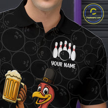 Load image into Gallery viewer, Funny Turkey Bowling Beer Thanksgiving Black Camo Custom Team bowling jerseys men, bowling gifts NQS10974