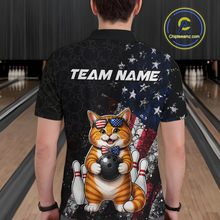 Load image into Gallery viewer, Custom US Flag Cat Bowling Shirt for Men Bowling League Patriotic Bowling Team Shirts HNT335