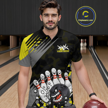 Load image into Gallery viewer, Custom Yellow Funny Bowling Shirt Crazy Bowling Jersey Men Polo &amp; 1/4 Zip Bowling Outfit QZT785