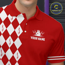 Load image into Gallery viewer, Funny red and white argyle retro Bowling Shirt for men Custom Does this shirt make my balls look big NQS10611