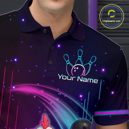 Neon Funny Family of Three Chicken Bowling Team Shirt for Men Bowling League Jersey QZT761