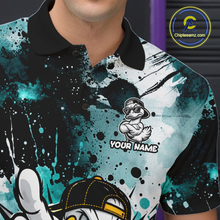 Load image into Gallery viewer, Custom Teal Funny Duck Bowling Jersey for Men Bowling Uniform Polo &amp; 1/4 Zip Bowling Team Shirts HNT237