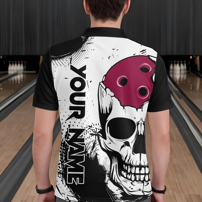 Personalized Bowling Shirt Skull Bowling Team Jersey Polo Shirt for Men QZT275