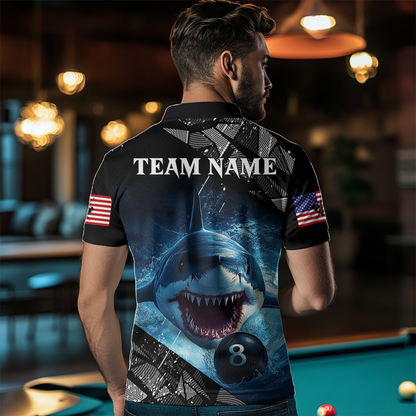 Funny Blue Shark Ball Pool Billiard for Men Billiard Shirts Polo & 1/4 Zip Shirt Team NNT18