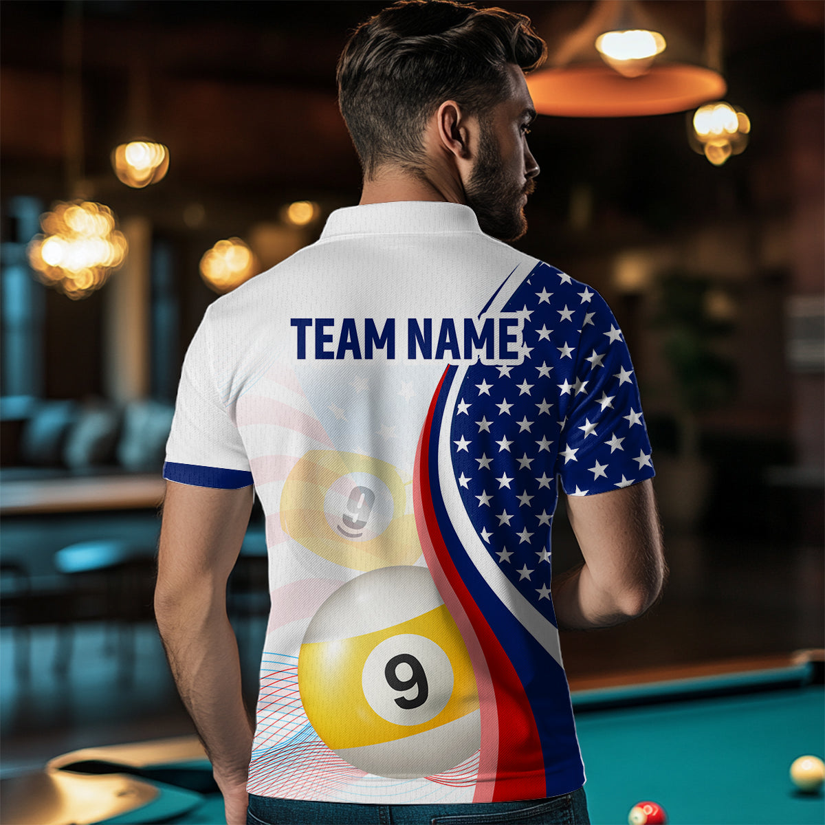 US Flag Billiard Shirt 8 9 Ball Billiard Jersey Billiard Shirt for Men Polo & 1/4 Zip NNT15