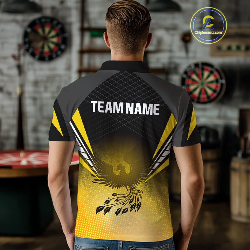 Men’s Darts Shirt With Phoenix And Yellow Halftone Pattern, Custom Name Option NYN0303