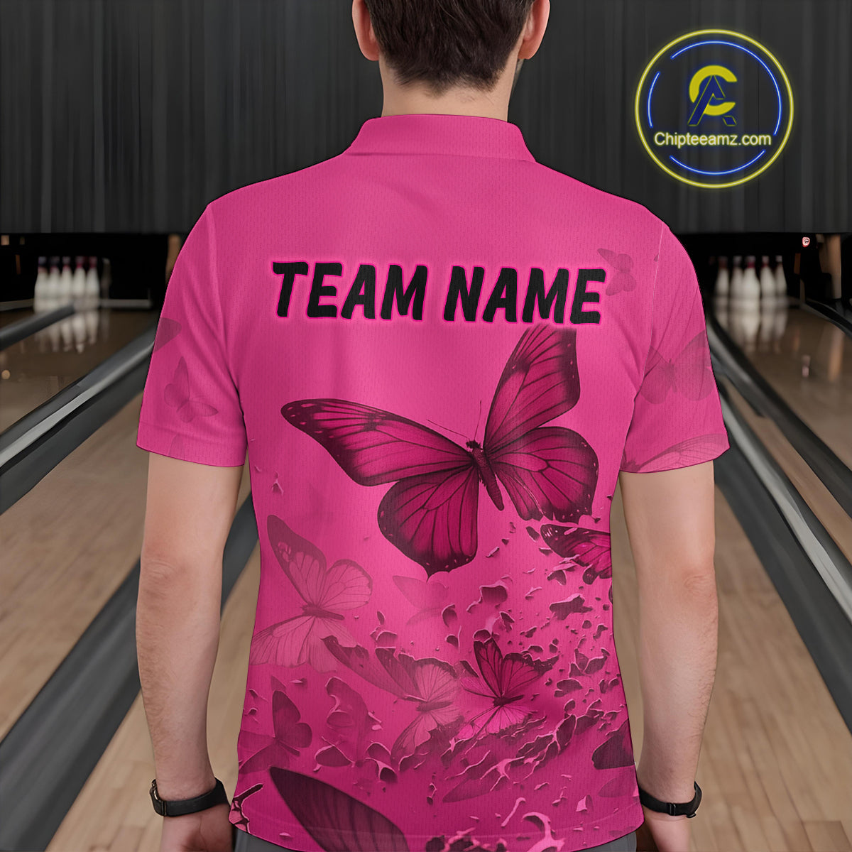 Pink Butterflies Bowling Shirts for Women Men Team Custom Bowling Polo and 1/4 Zip MBL121