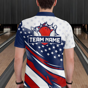 American Flag Bowling Custom Men Bowling Shirt Polo & Quarter-Zip Bowling Team Jerseys HNT50