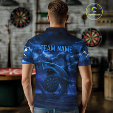 Load image into Gallery viewer, Men&#39;s Custom Darts Shirt - Cobalt Lightning Shark In Ocean With Dartboard And Arrow NYN0330