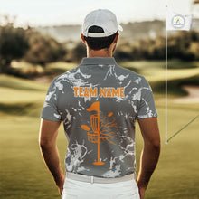 Load image into Gallery viewer, Gray Camo Orange Disc Golf basket Mens Disc golf polo shirts Custom team disc golf jerseys NQS9975