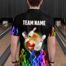 Load image into Gallery viewer, Rainbow Flame Bowling Jersey For Men Personalized Bowling Team Shirts Bowling Polo Shirt BDT324
