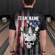 Load image into Gallery viewer, Personalized Skull Bowling Shirt for Men, Custom Team&#39;s Name American Flag Cool Bowler Jersey NBP128