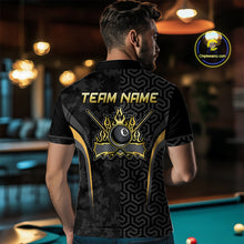 Load image into Gallery viewer, Custom Black Gold 8 Ball Flame Billiard Shirts for Men, Billiard Team Polo &amp; 1/4 Zip Shirts NNT61