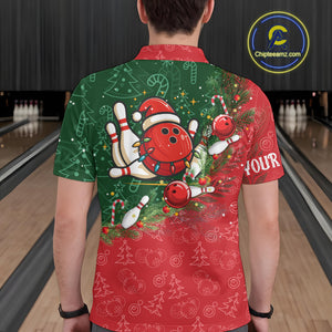 Christmas Santa Mens Bowling Polo, Quarter Zip Shirt Custom Christmas Team Bowling outfit For Men NQS10342