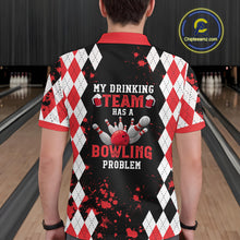 Load image into Gallery viewer, Red argyle pattern Retro Bowling Shirts For Men Custom My drinking team has a bowling problem NQS9825
