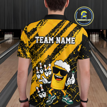 Custom Funny Beer Bowling Shirt Team Bowling League Jersey for Men Polo & 1/4-Zip QZT759